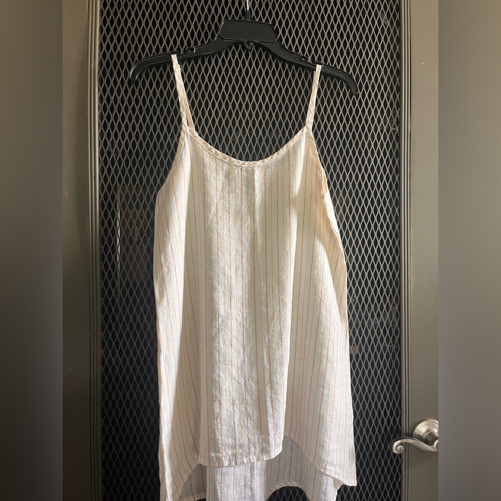 FLAX Yellow and White Striped Spaghetti Straps Top…NWOT…Size P